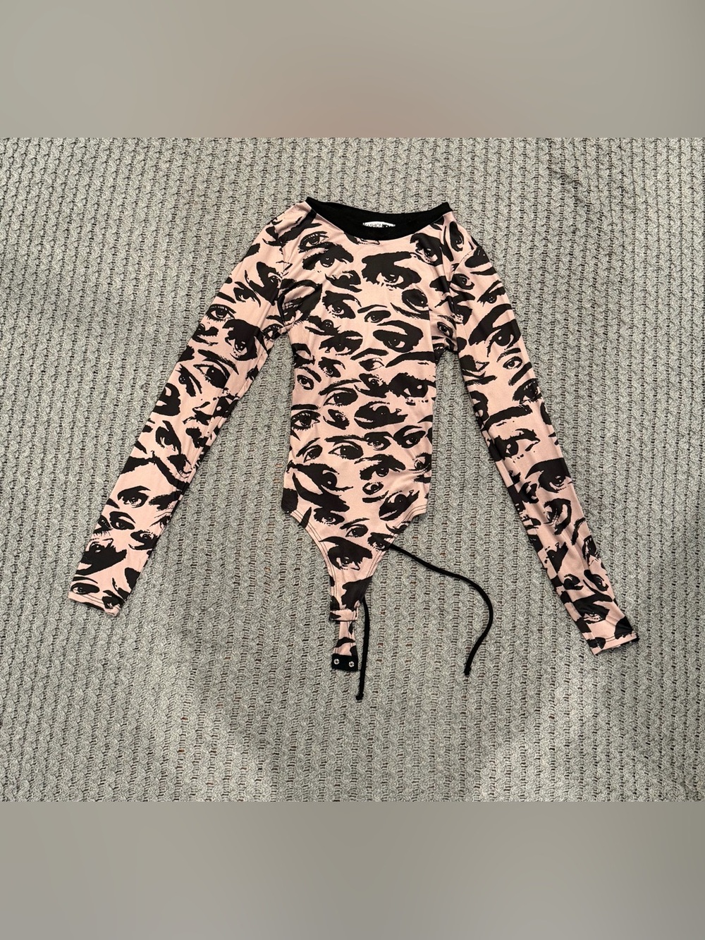 Long-Sleeve Eye-Print Bodysuit with Black Trim